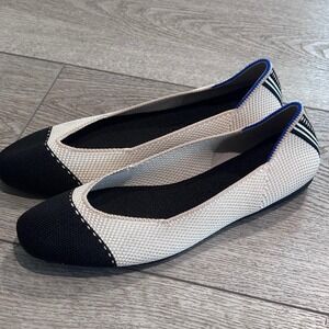 Rothy's The Flat Womens 7 Tuxedo Captoe Knit Ballet Flats Preppy Chic Casual